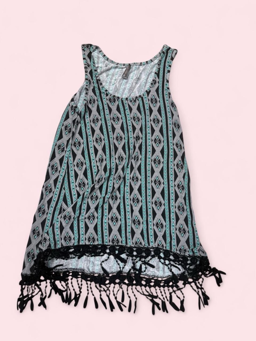 Vanity Sleeveless Tribal Fringe Tank top - Mint & Black